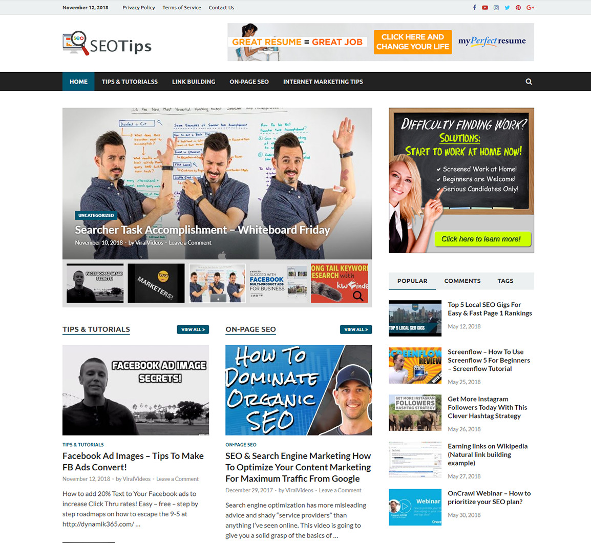 Fully Automated SEO Tips Video Website