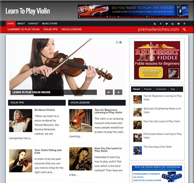 Learn Violin Pre Made Affiliate Blog with an Amazing Design