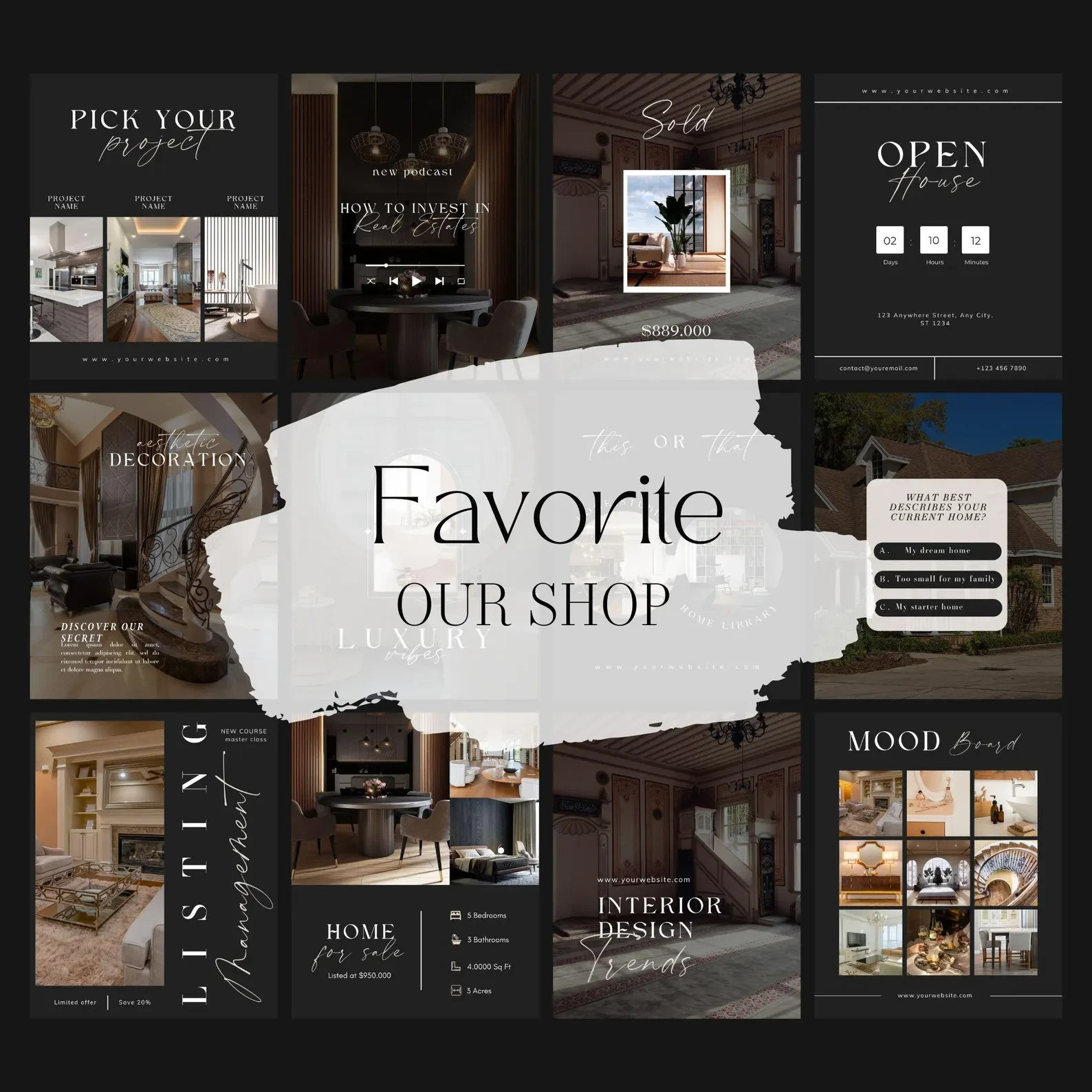 Luxury Real Estate Brand Kit Logo Suite + Colors + Fonts + Social Canva