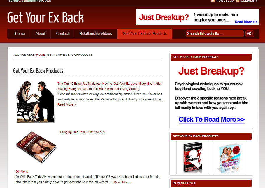 Get Your Ex-Back Blog Ready Made Affiliate Website – Free Hosting / Setup
