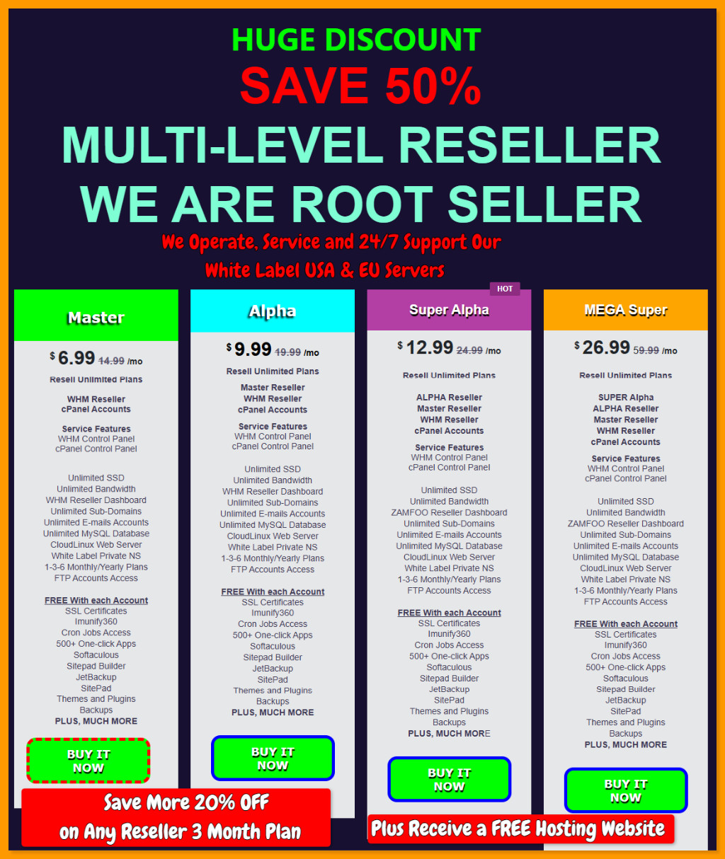 Reseller Super Alpha Unlimited Hosting GO PRO Option w/WHMCS-WP Theme-Free SSL