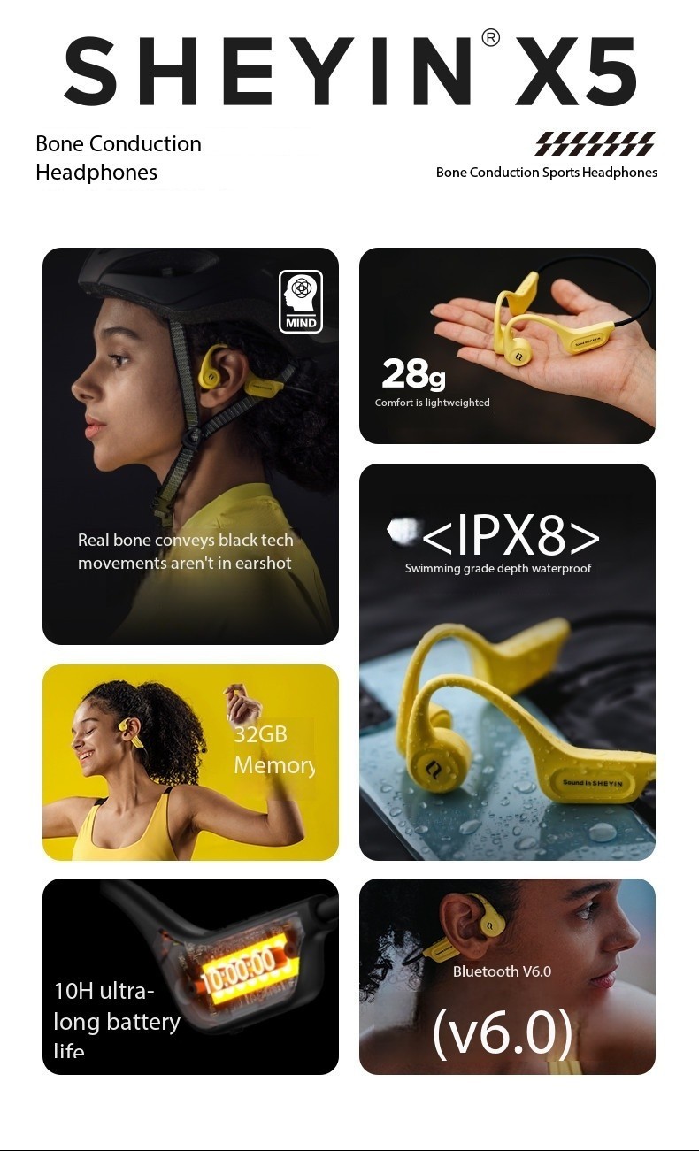 SHEYIN X15 headphones, sports cycling, 8-level waterproof, 16G memory