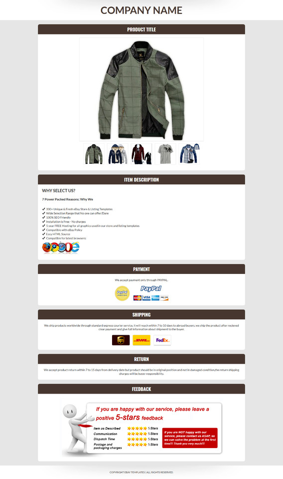 eBay Listing Template HTML Professional Mobile Responsive Design 2019 Universal