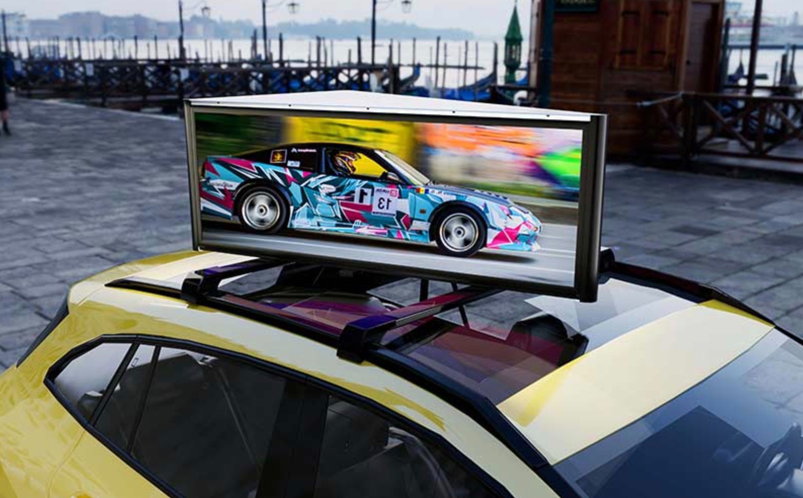 Taxi LED smart screen. Advertising. Taxi solution. Business.