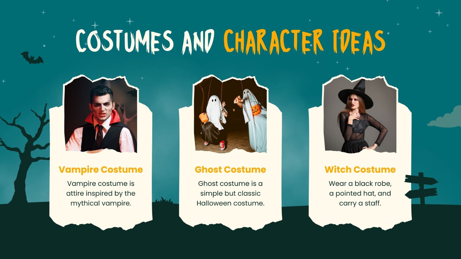 Website Landing Pages- Green and Orange Illustrated Halloween Party Presentation
