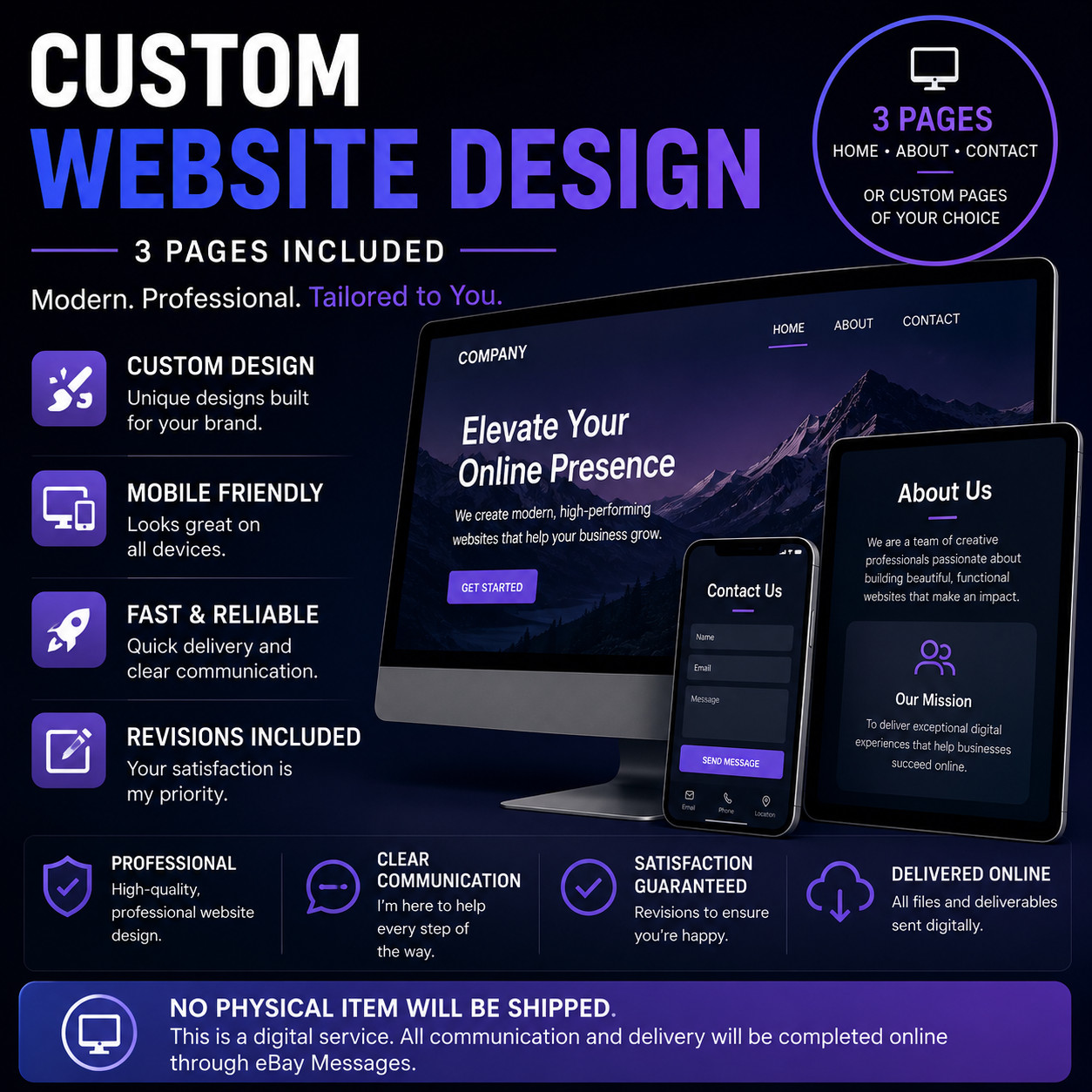 Custom Professional Website Design – Responsive 3 Pages | READ DESCRIPTION